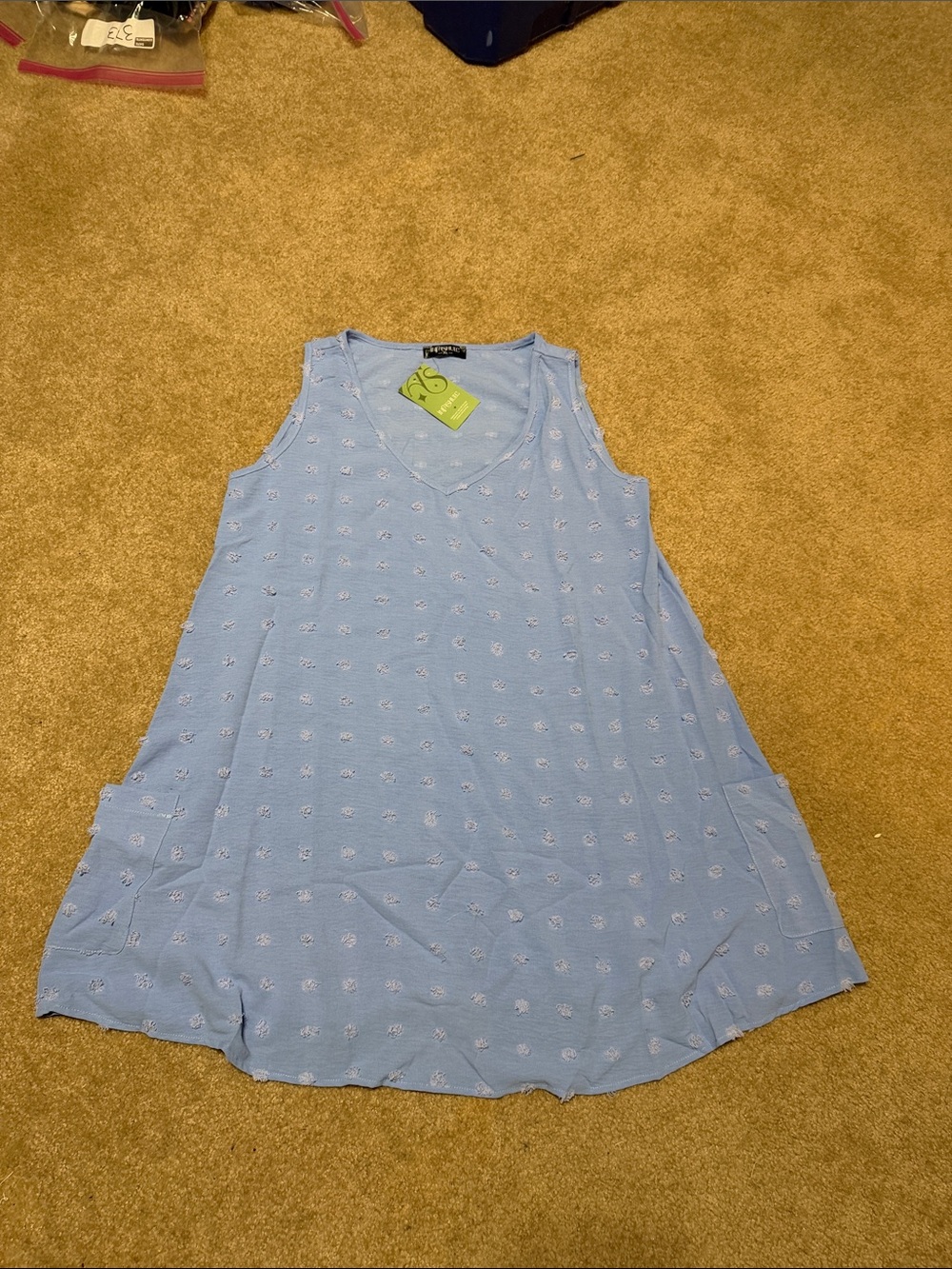 Light Blue Sleeveless V-Neck Dress with pockets